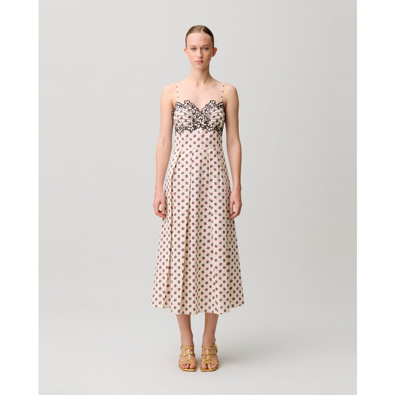 Claudie Pierlot - Vestido midi de algodón con bordados y tirantes finos. — looks y outfits de Emily in Paris temporada 5