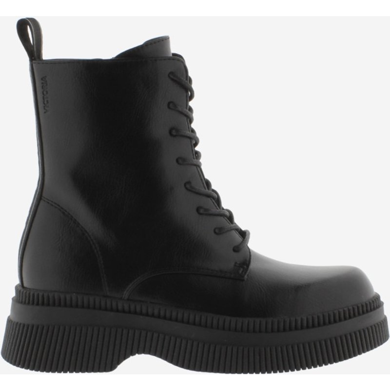 Victoria - Botas de mujer negro monocromo con suela gruesa y tirador trasero.