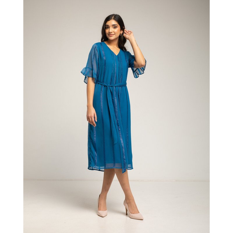 Niza - Vestido midi de gasa con manga volante.