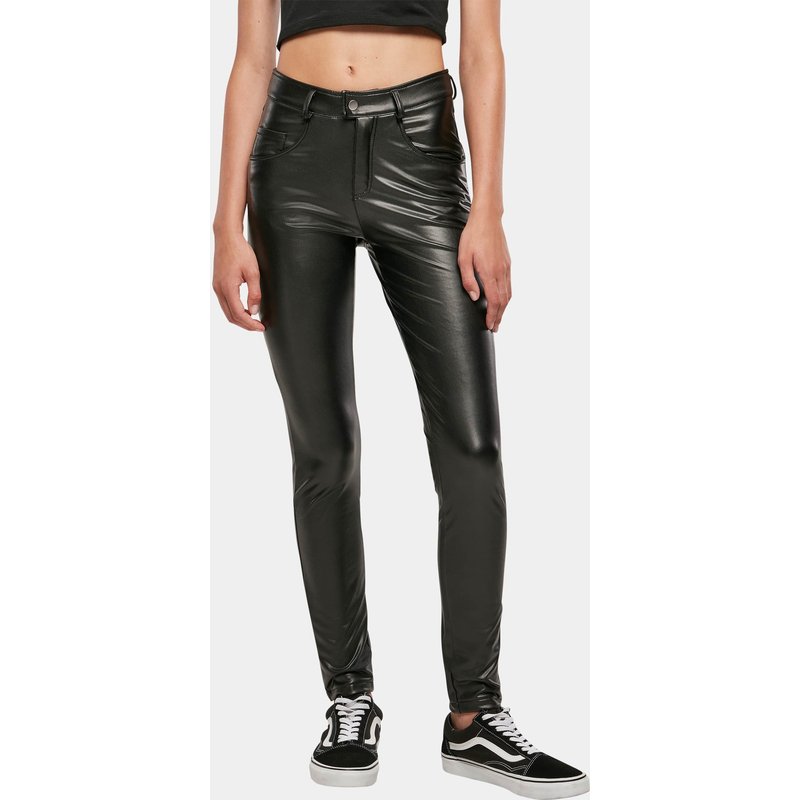 Urban Classics Ladies Mid Waist Synthetic Leather Pants