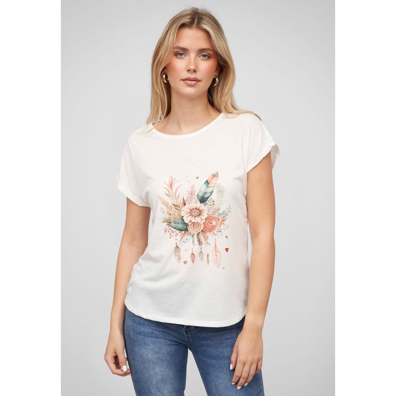 Cloud5ive Viskose T-Shirt mit Traumfänger-Blumen Print