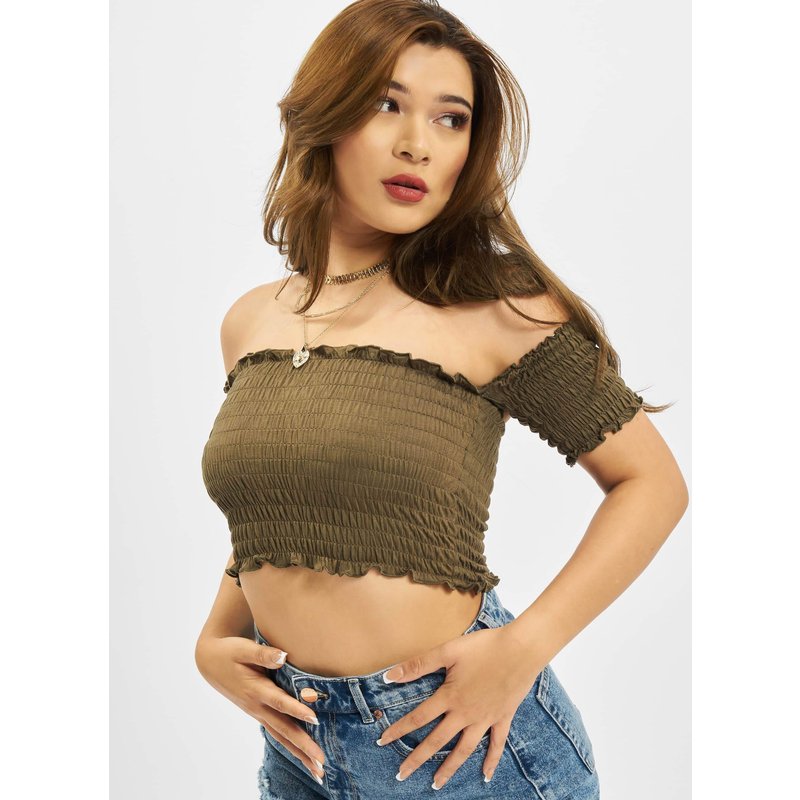Urban Classics Ladies Cropped Cold Shoulder Smoke Top