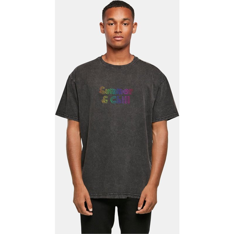 Merchcode Summer And Chill Rainbow Acid Washed Heavy Oversized Tee