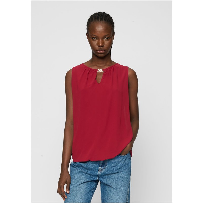 Cloud5ive Damen Chiffon Top mit Schlüsselloch-Kragen und Deko-Schnalle