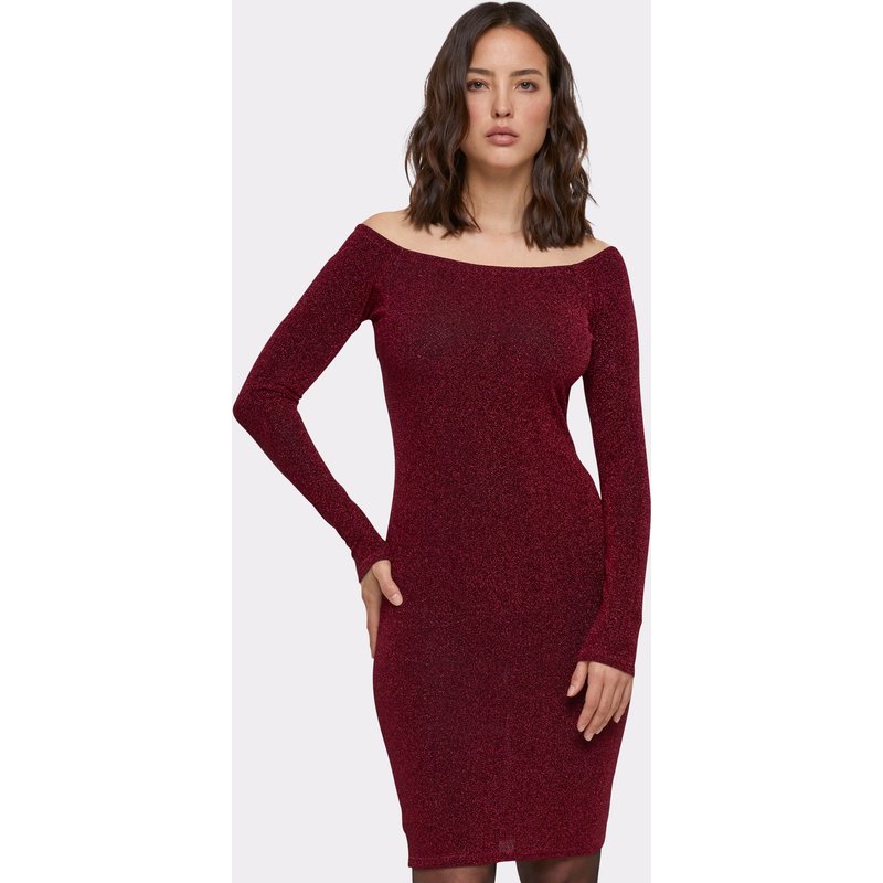 Urban Classics Ladies Off Shoulder Longsleeve Glitter Dress