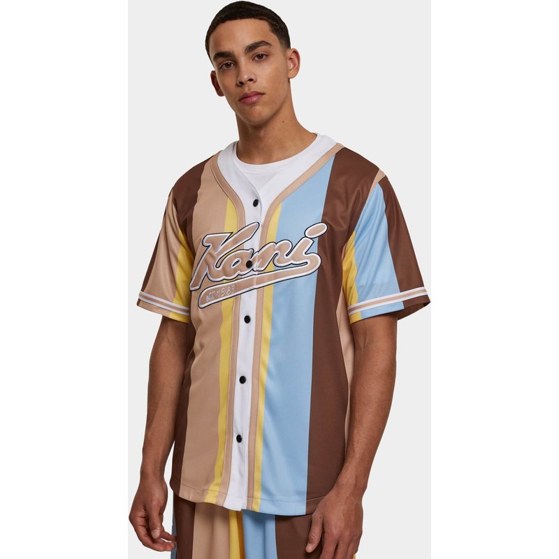 Karl Kani KM231-032-2KK Varsity Striped Baseball Shirt blue/light yellow/brown