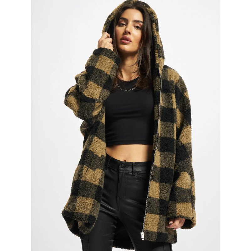 Urban Classics Ladies Hooded Oversized Check Sherpa Jacket