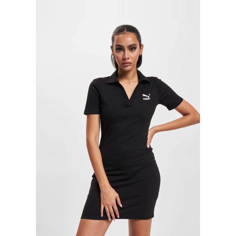 Puma Classics Ribbed V Collar Dress Black