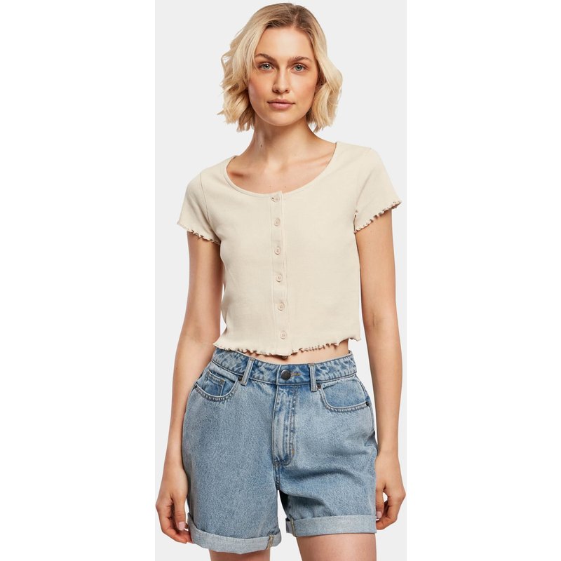Urban Classics Ladies Cropped Button Up Rib Tee