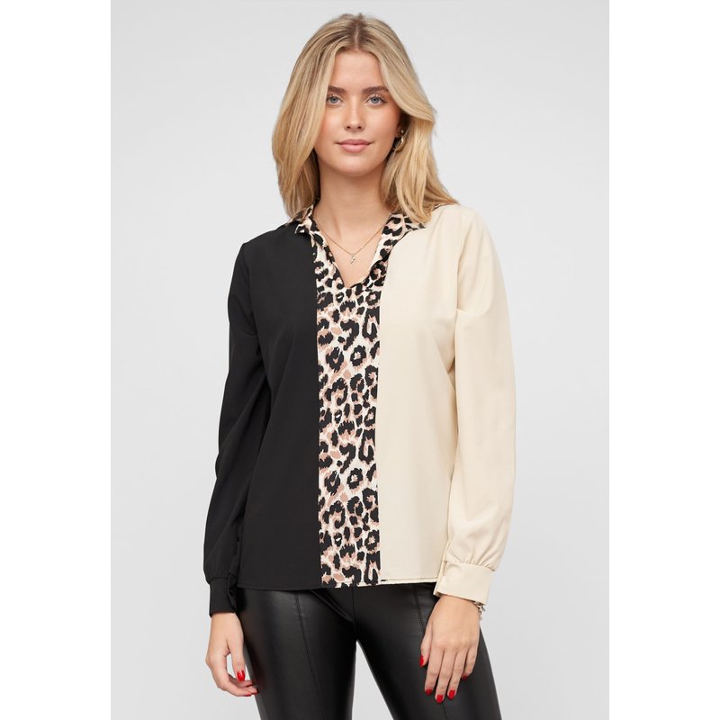 Cloud5ive Colorblock Bluse mit Leo Print Streifen
