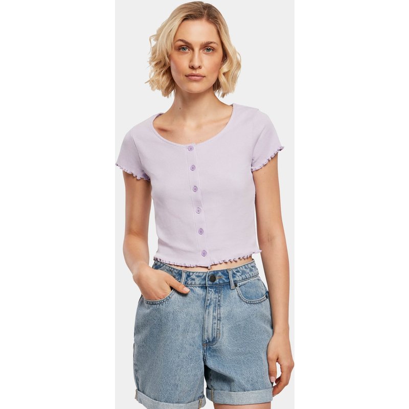 Urban Classics Ladies Cropped Button Up Rib Tee
