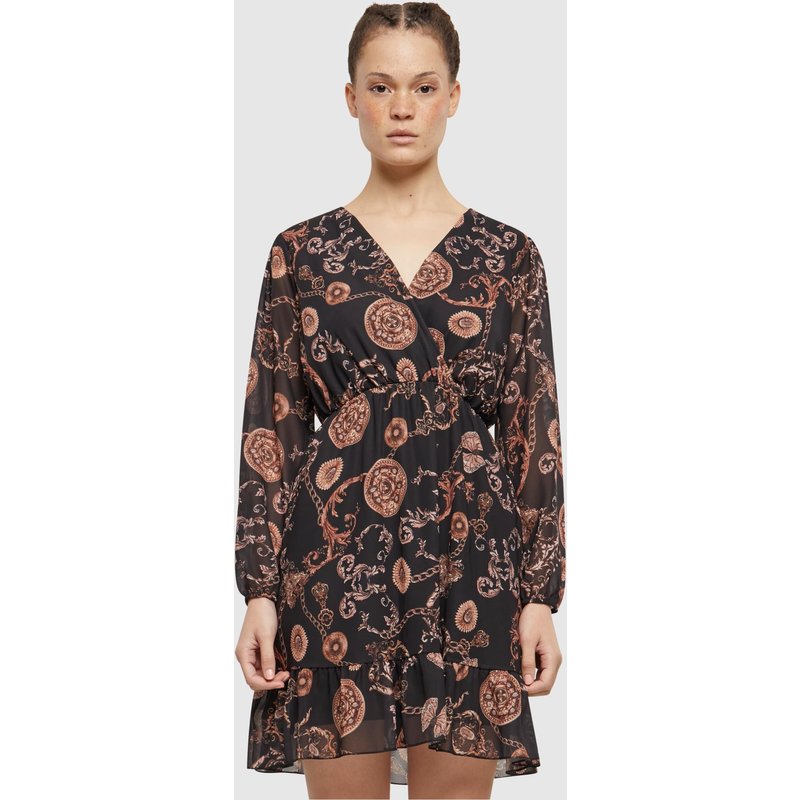 Cloud5ive Damen Chiffon Kleid mit V-Neck und Ornamentprint