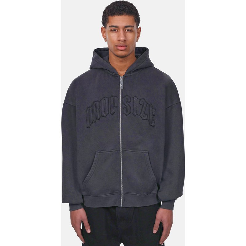 Dropsize SUPER HEAVY OVERISZE RAW EDGES ZIP HOODIE