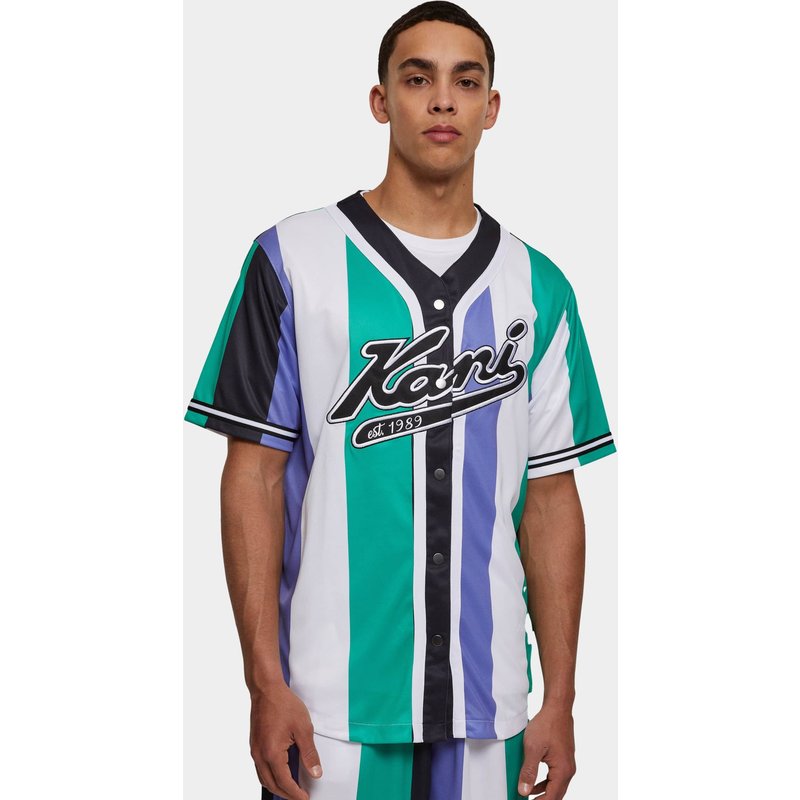 Karl Kani KM231-032-1KK Varsity Striped Baseball Shirt green/white/purple