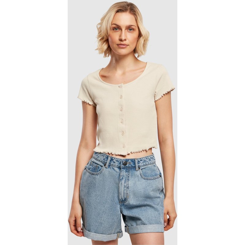 Urban Classics Ladies Cropped Button Up Rib Tee