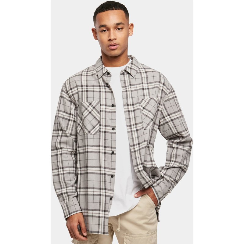 Urban Classics Long Oversized Grey Check Shirt