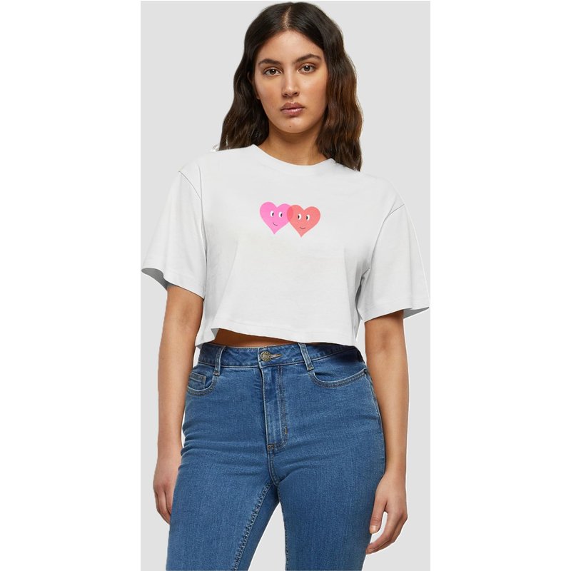 Merchcode Ladies Hugs & Love - Two Hearts Short Oversized Tee