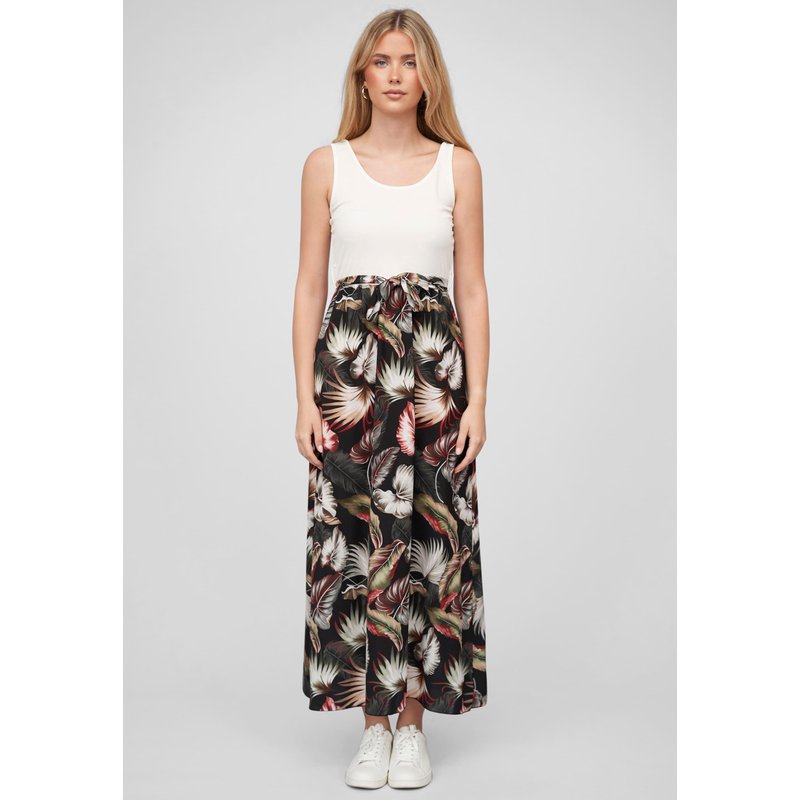 Cloud5ive Damen Tank Top Maxi Kleid 2-Tone mit Bindegürtel Tropical Print