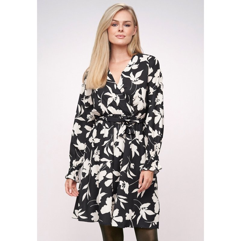 Cloud5ive Longsleeve wrap-look Dress with flower print and tie belt