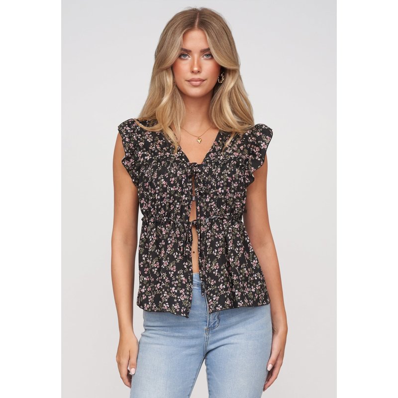 Cloud5ive Ruffle Sleeve Tie Top