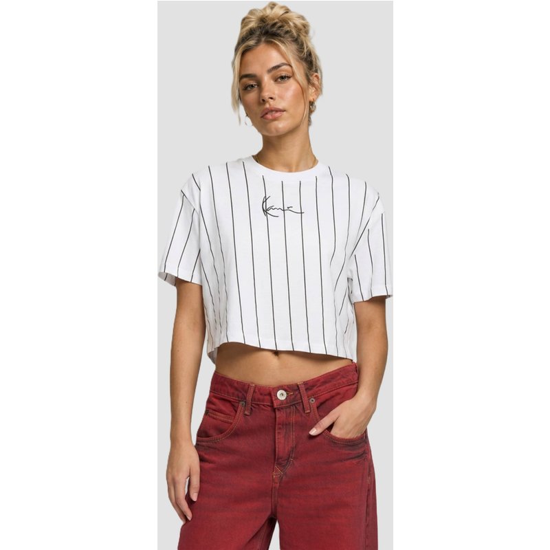 Karl Kani Small Signature Essential Pinstripe Crop T-Shirt