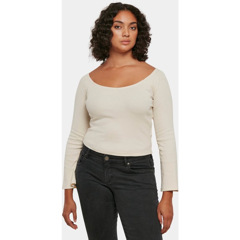 Urban Classics Ladies Short Rib Wide V-Neck Longsleeve