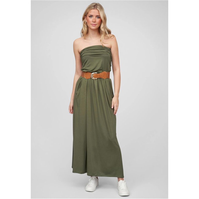 Cloud5ive Damen Longform Bandeau Kleid mit 2-Pockets Gürtel