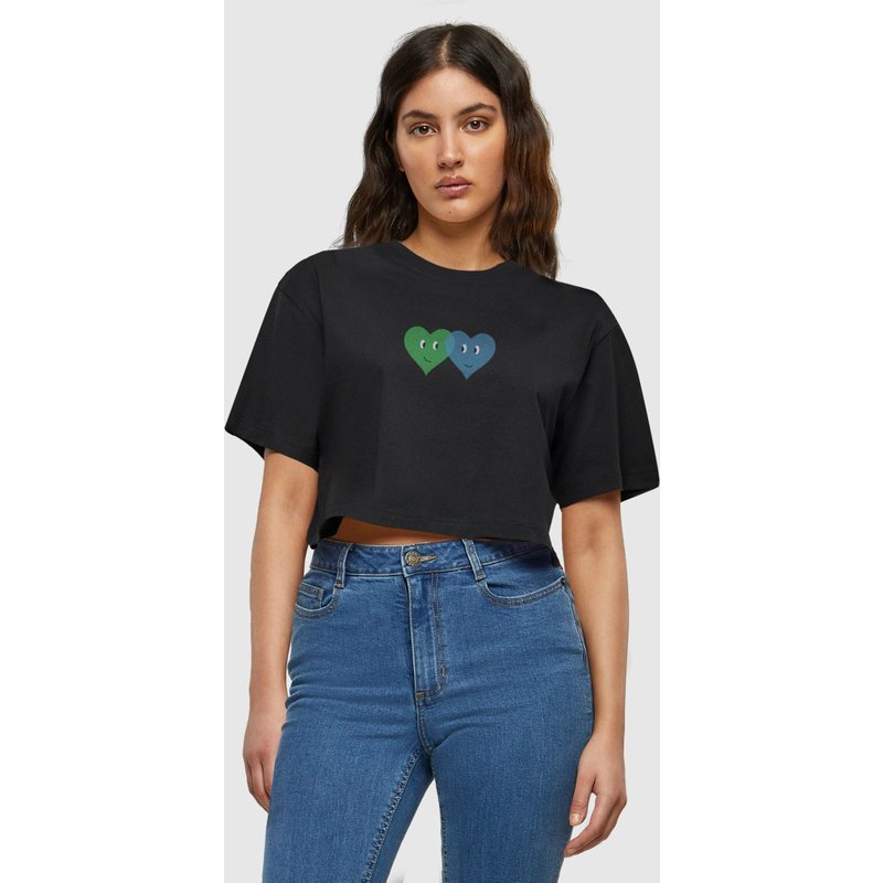 Merchcode Ladies Hugs & Love - Two Hearts Short Oversized Tee