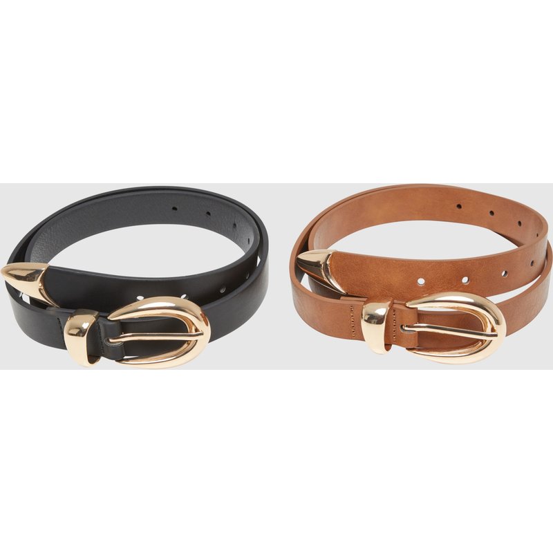Urban Classics Chunky Buckle Loop Synthetic Leather Belt 2-Pack