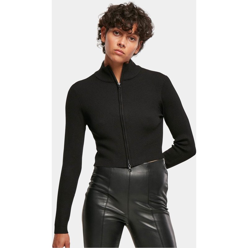 Urban Classics Ladies Cropped Rib Knit Zip Cardigan