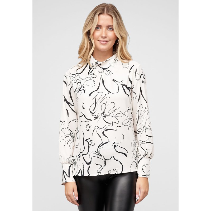 Cloud5ive Langarm Choker Bluse mit Grafik Print