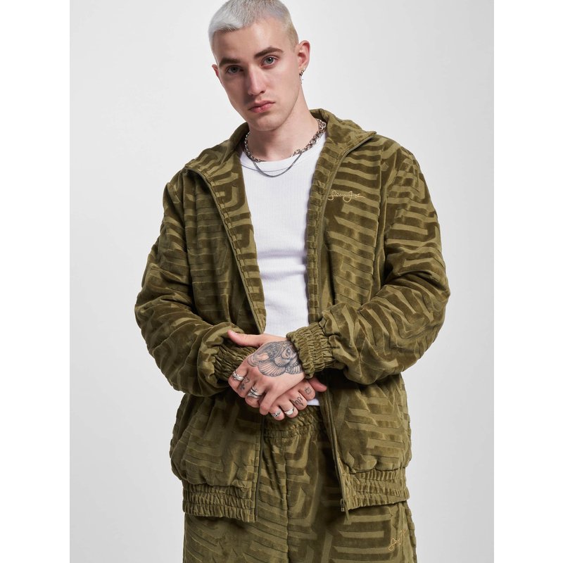 Sean John JM233-008-2 SJ Script Logo Geometric Devorèe Velours Trackjacket