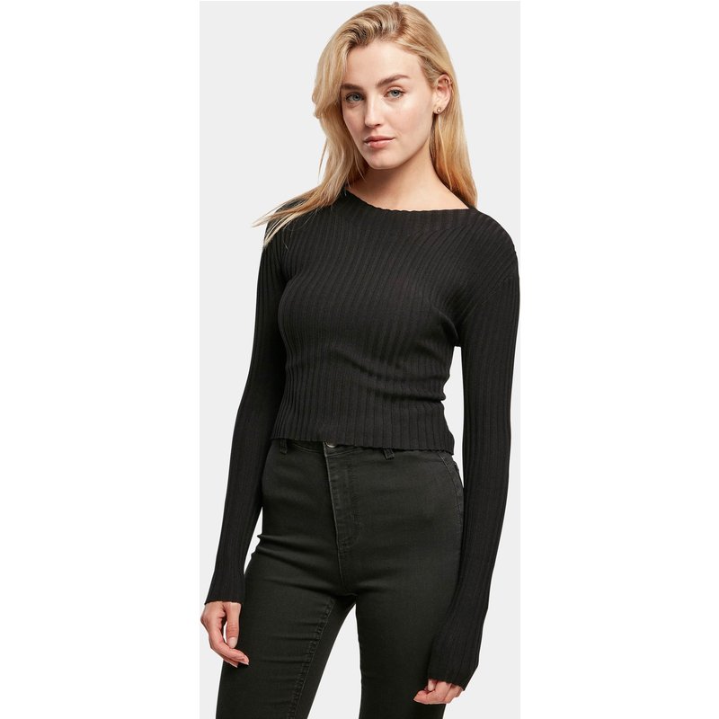 Urban Classics Ladies Short Rib Knit Twisted Back Sweater