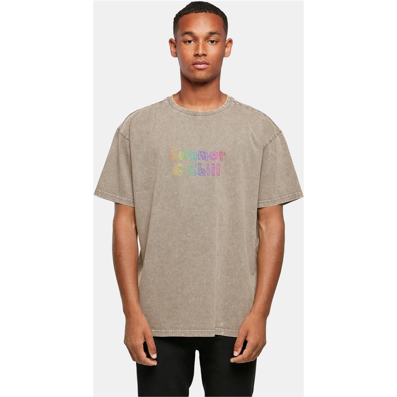 Merchcode POD Summer And Chill Rainbow Acid Washed Heavy Oversized Tee