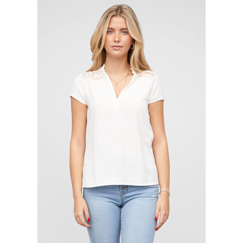 Cloud5ive Musselin Shirt V-Neck mit Deko Knopfleiste und Spitze