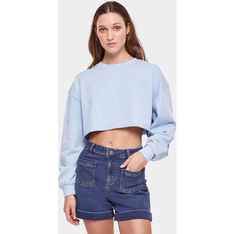Urban Classics Ladies Cropped Flower Embroidery Terry Crewneck