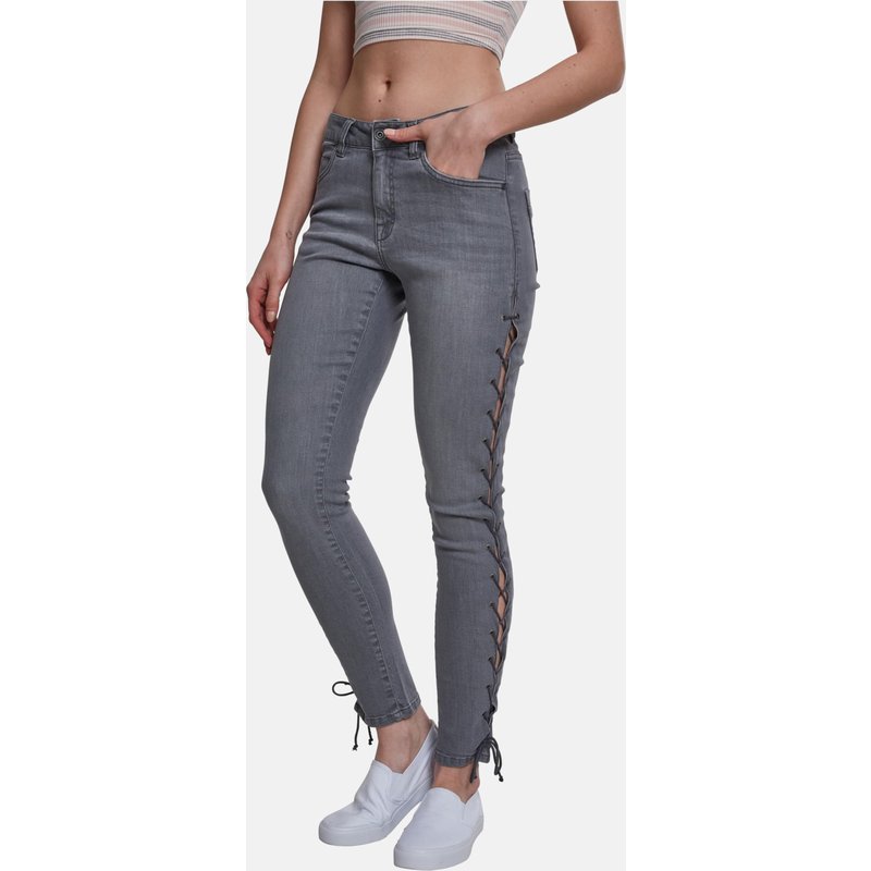 Urban Classics Ladies Denim Lace Up Skinny Pants