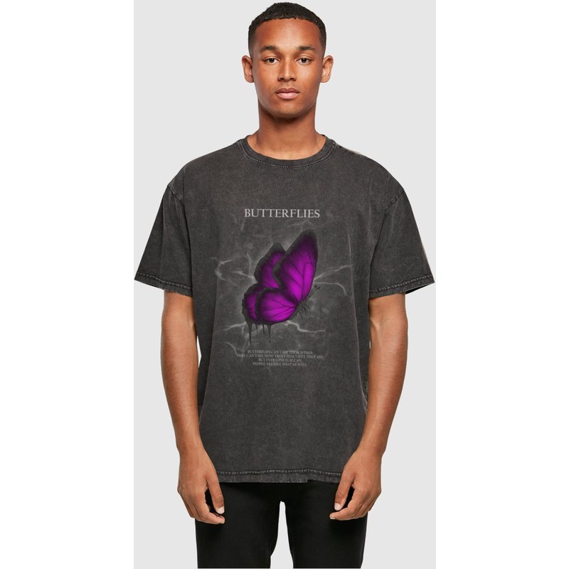 Merchcode Butterflies Acid Washed Heavy Oversized Tee