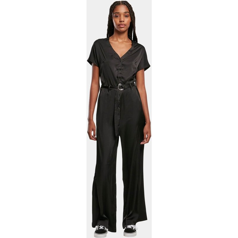 Urban Classics Ladies Satin Wide Leg Belt Jumpsuit