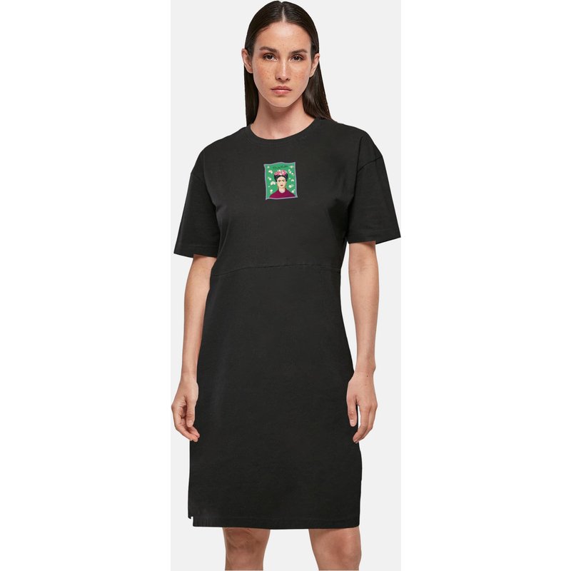 Merchcode Ladies Frida Kahlo - Green Organic Oversized Slit Tee Dress