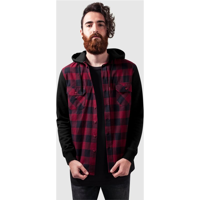 Urban Classics Hooded Checked Flanell Sweat Sleeve Shirt