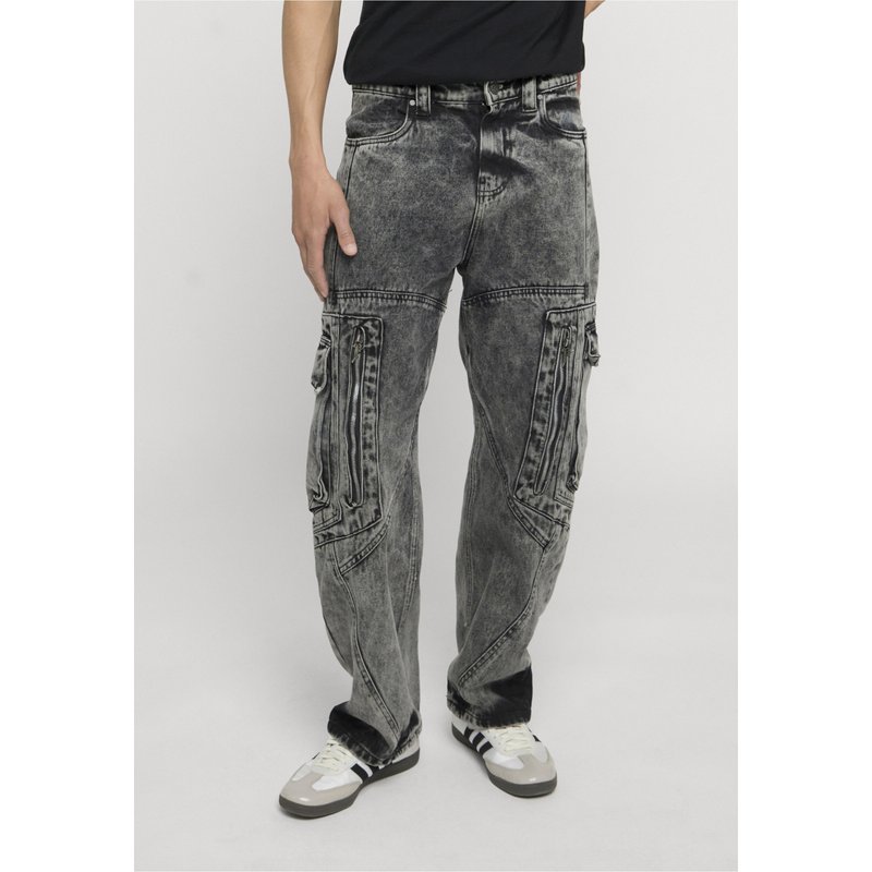 Favela BIG POCKET BLACK ACID WASHED DENIM