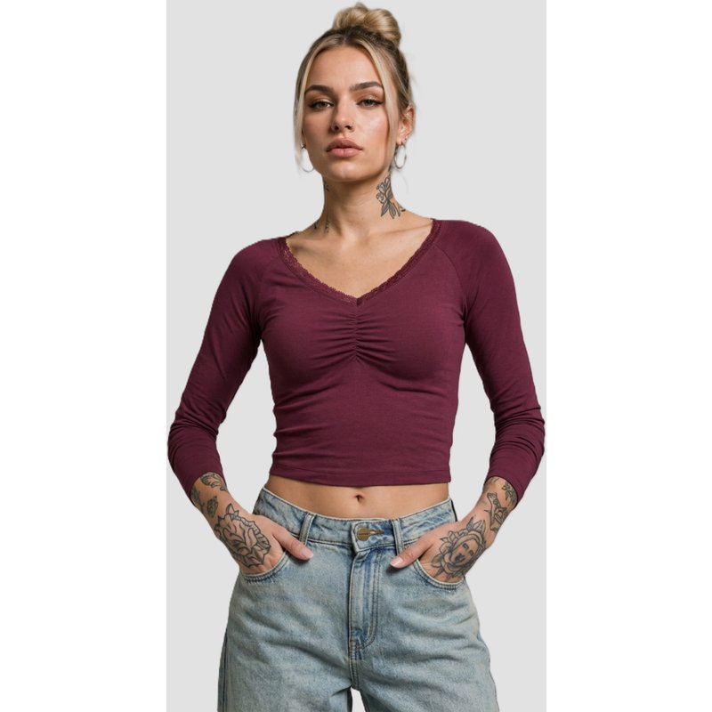 Urban Classics Ladies Short Lognsleeve Lace Shirt