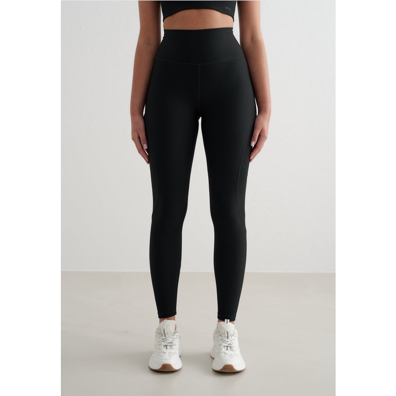 aimn Black Ribbed Performance Pocket Tights