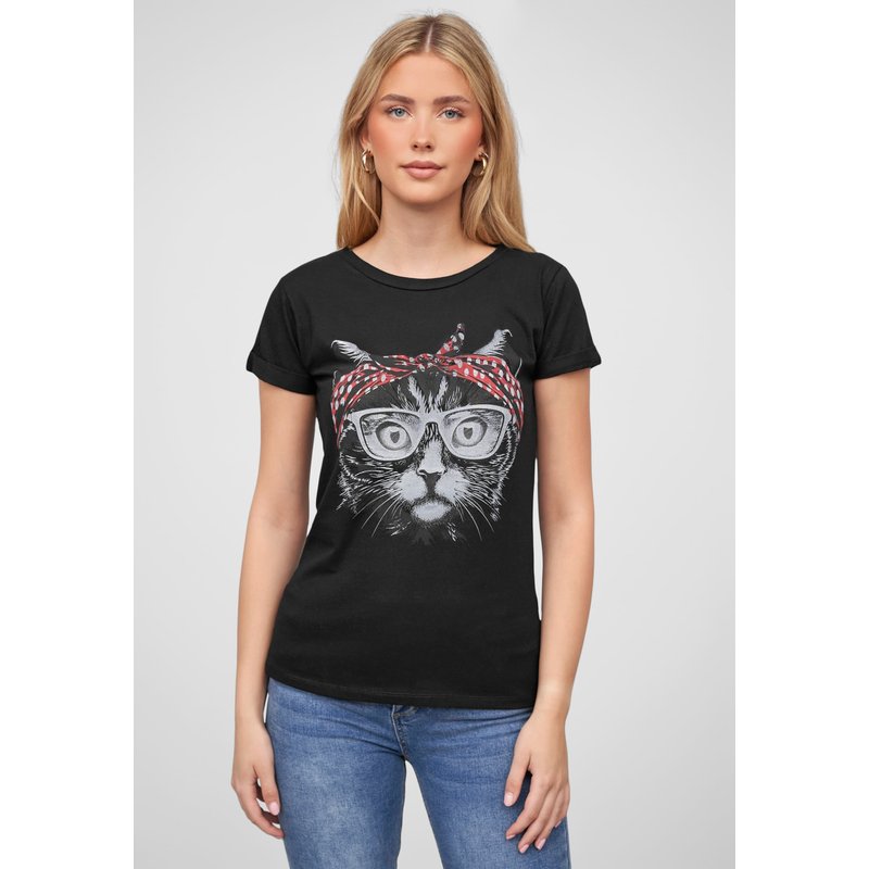 Cloud5ive Damen T-Shirt Bandana Katzen Print