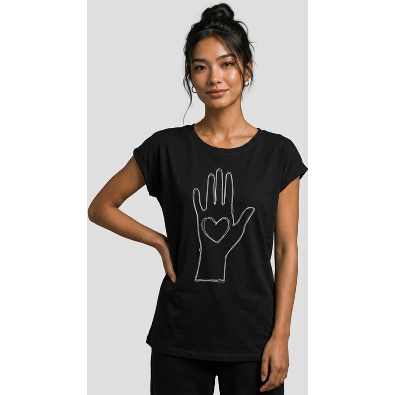 Merchcode Ladies Peace - Scribble Hand Heart Black Extended Shoulder Tee
