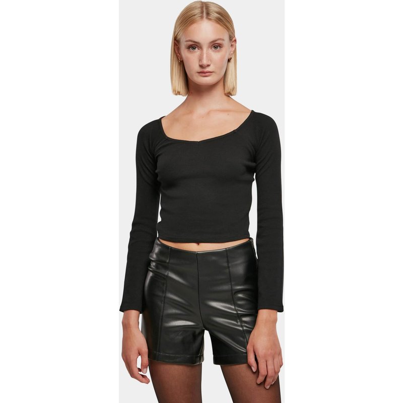 Urban Classics Ladies Short Rib Wide V-Neck Longsleeve