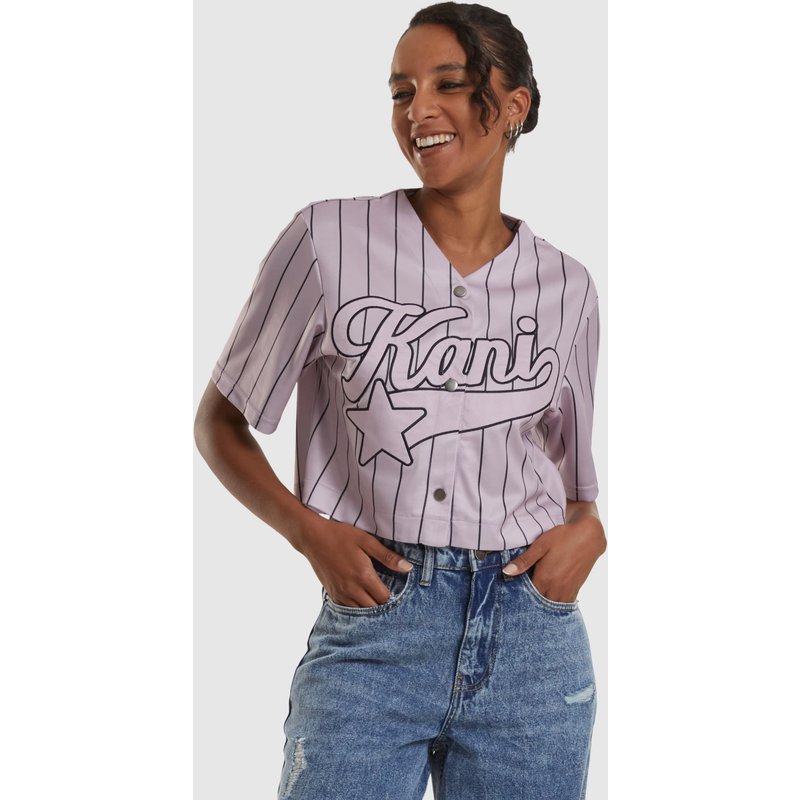 Karl Kani OG Star Logo Crop Pinstripe Baseball Shirt