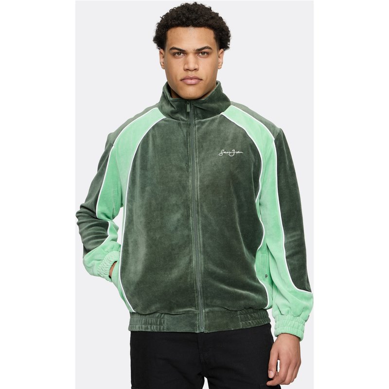 Sean John Script Logo Colorblock Velours Trackjacket