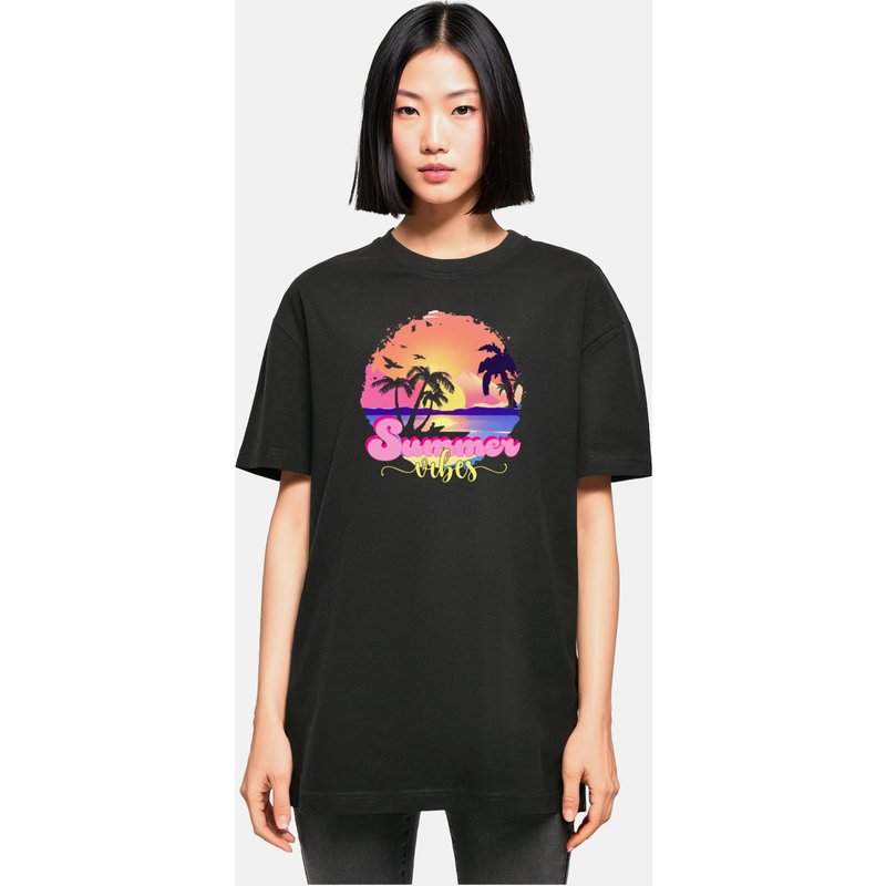 Merchcode POD Ladies Summer Vibes Sunset Oversized Boyfriend Tee
